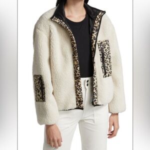 Rails Dean Fuzzy Leopard Print Trim Jacket Sherpa Fleece Oversized Size Small